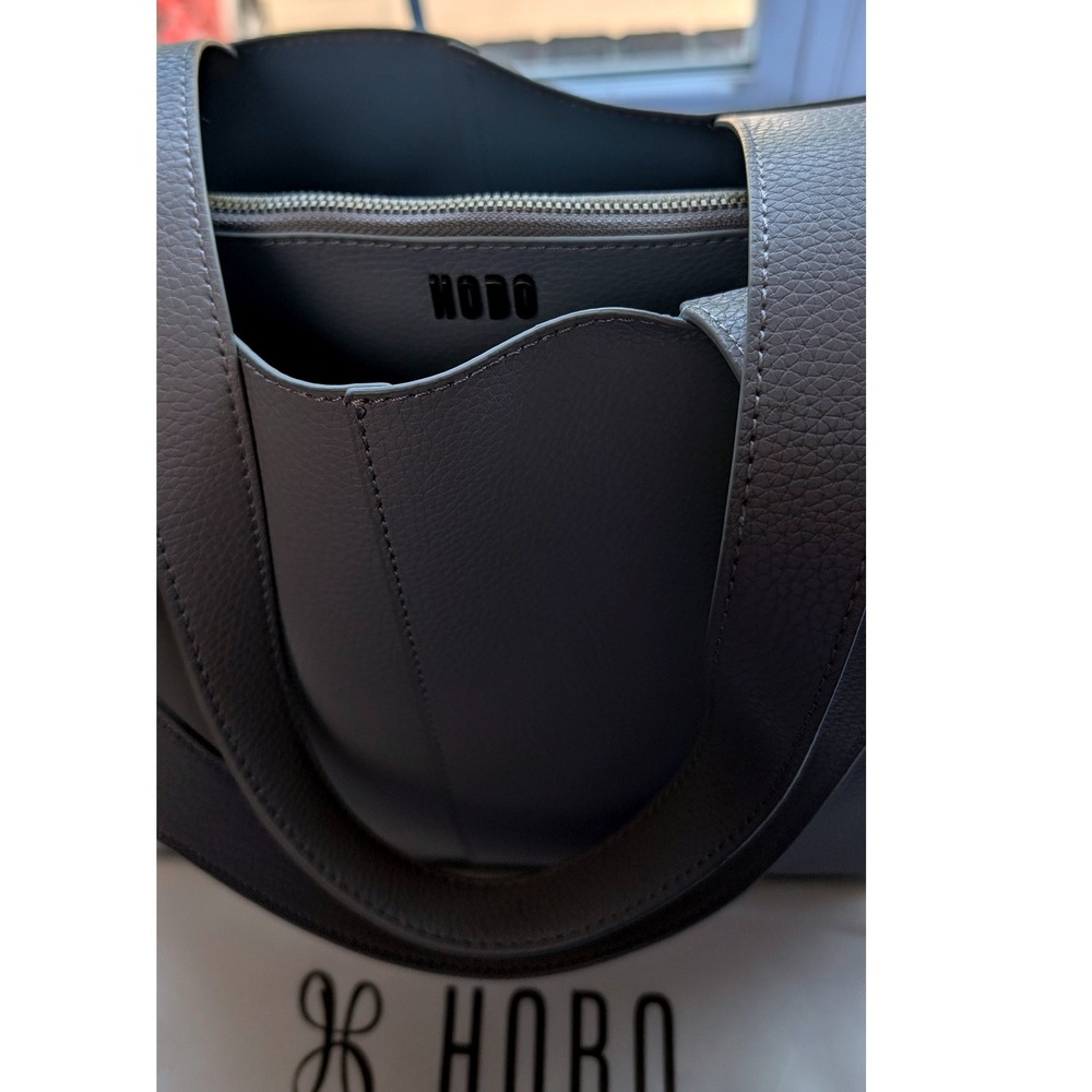 Hobo Gray Pebbled Leather Tote Bag Triple Compartment Shoulder Bag with Dust Bag - Picture 4 of 6
